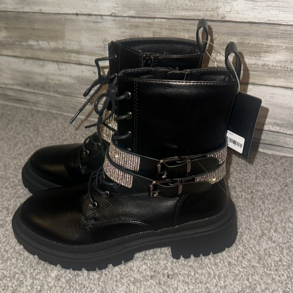 Buckled Rhinestone Combat Booties - Picture 3 of 4